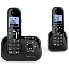 Amplicomms BigTel 1582 Voice Cordless Landline Telephone with answerphone twin pack for seniors