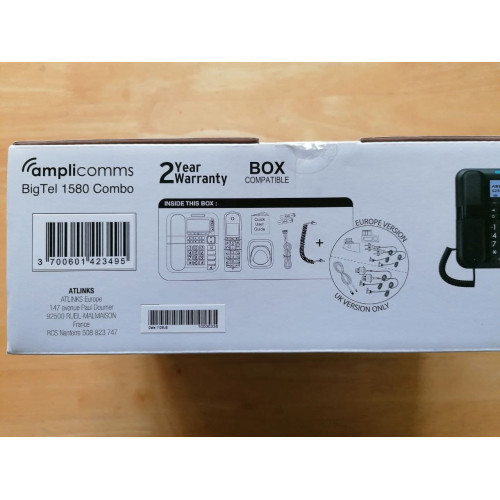 Amplicomms BigTel 1580 Loud Hearing Aid Compatible Cordless Landline Combo  Telephone with Answerphone and Call Blocking