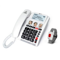 Geemarc CL9000 Hearing Aid Compatible Phone with 4G NANO Sim Card Slot and SOS Bracelet for use on Mobile Phone Network